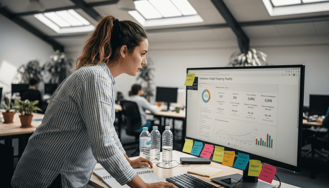 Un responsable marketing qui étudie les performances des ventes sur Google Shopping via Shopify