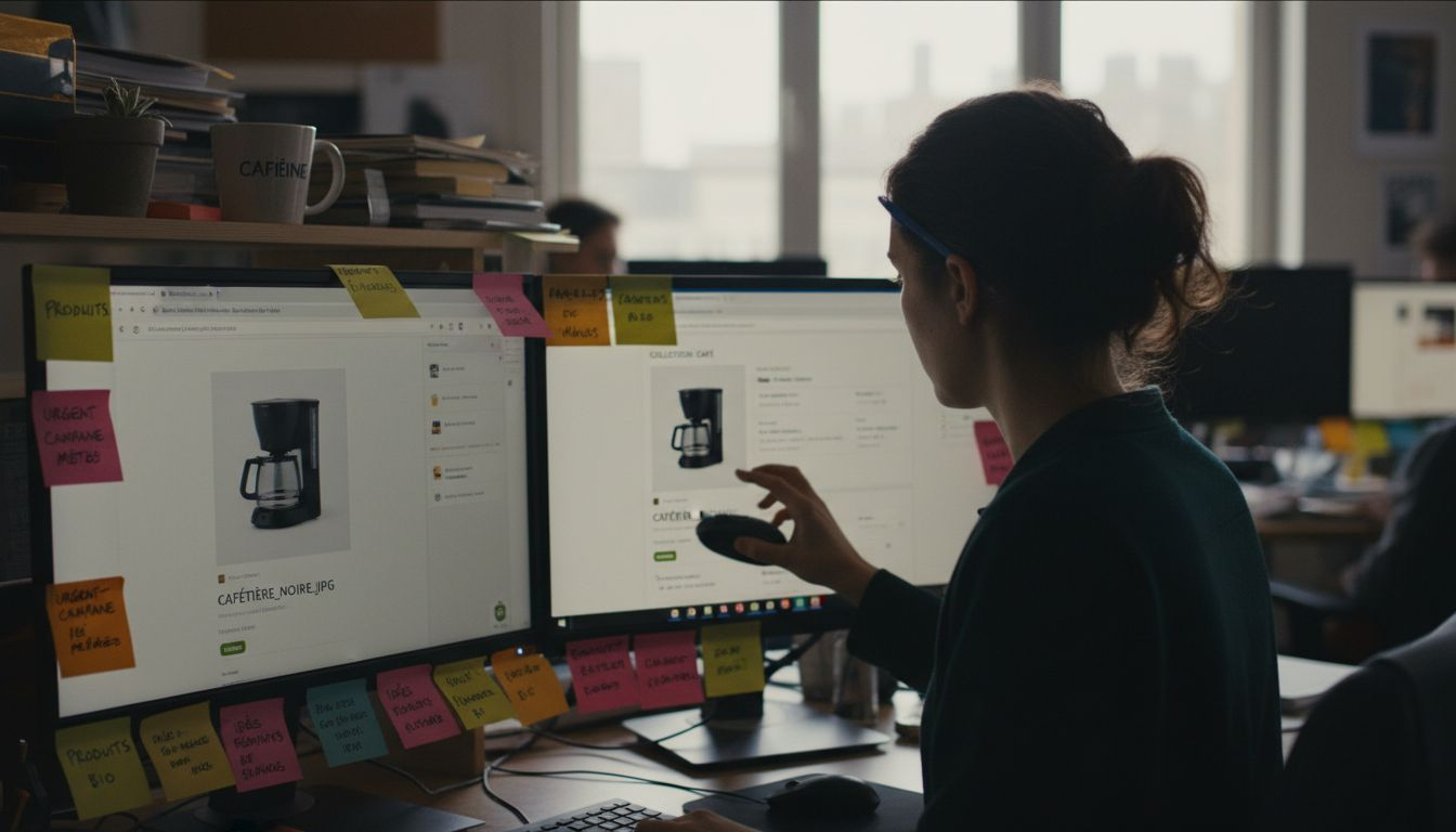 Un spécialiste du marketing configure le catalogue de produits sur Shopify pour lancer des campagnes publicitaires via Meta.