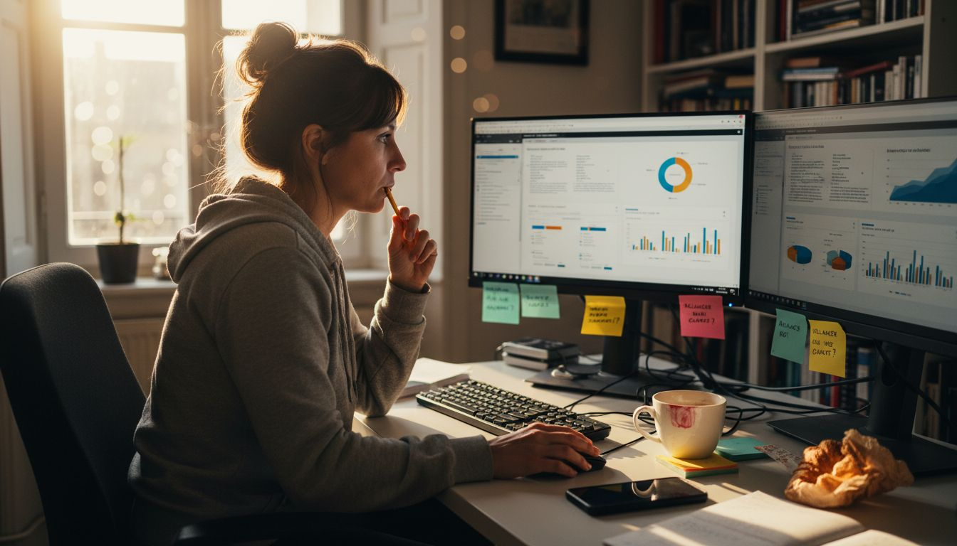 Un expert analyse les performances d'une campagne publicitaire en s'appuyant sur des outils d'intelligence artificielle.