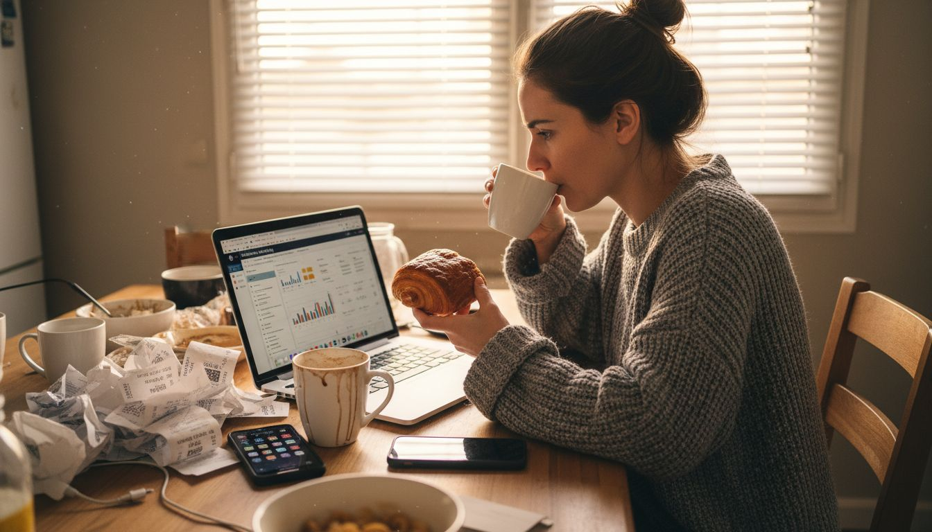 Une femme développe une stratégie marketing efficace sur Shopify, confortablement installée chez elle.