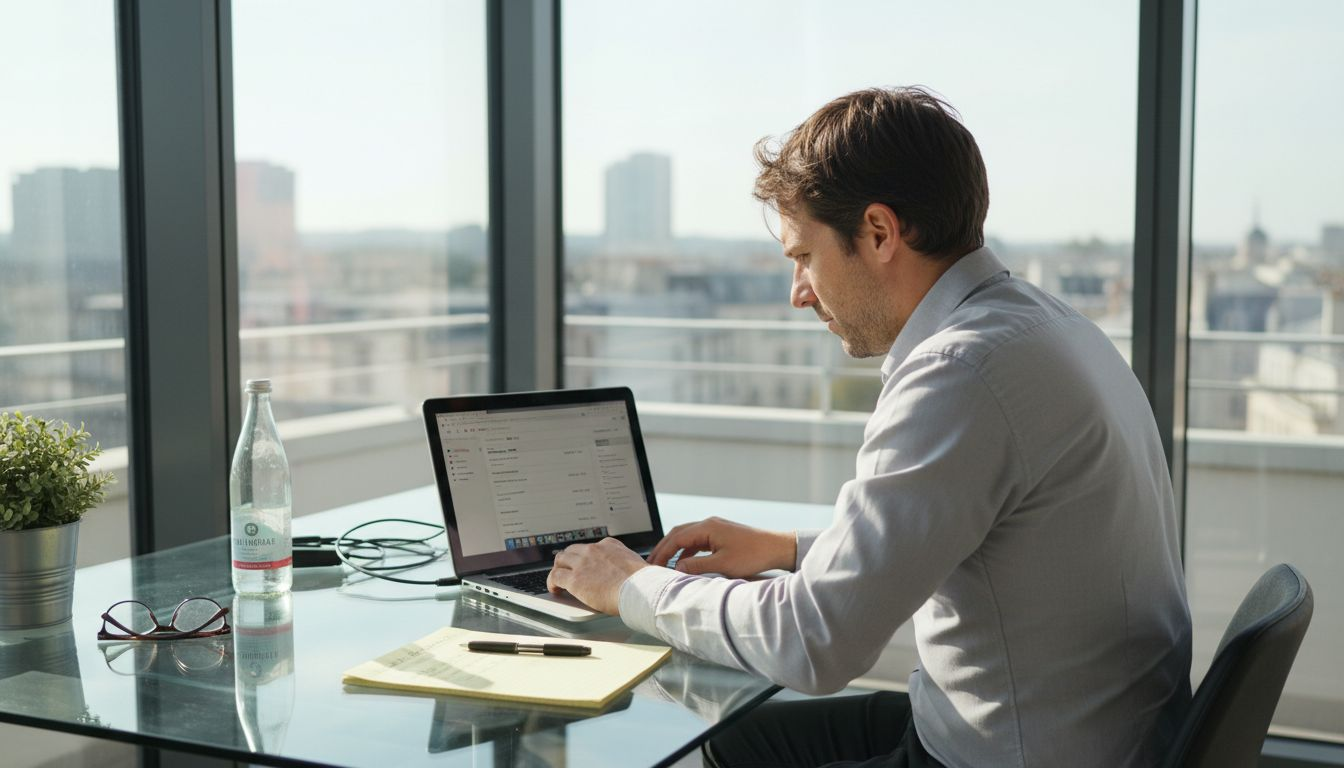 Dans un bureau lumineux, un homme suit de près les performances de ses campagnes Google Ads pour sa boutique Shopify.