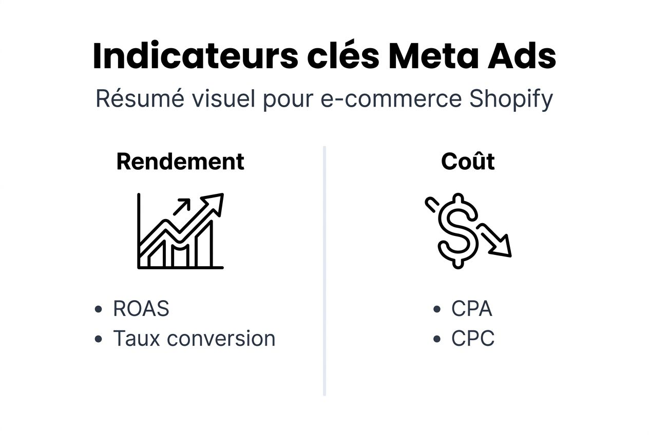 Découvrez notre infographie dédiée aux principaux indicateurs de performance pour vos campagnes Meta Ads sur Shopify.