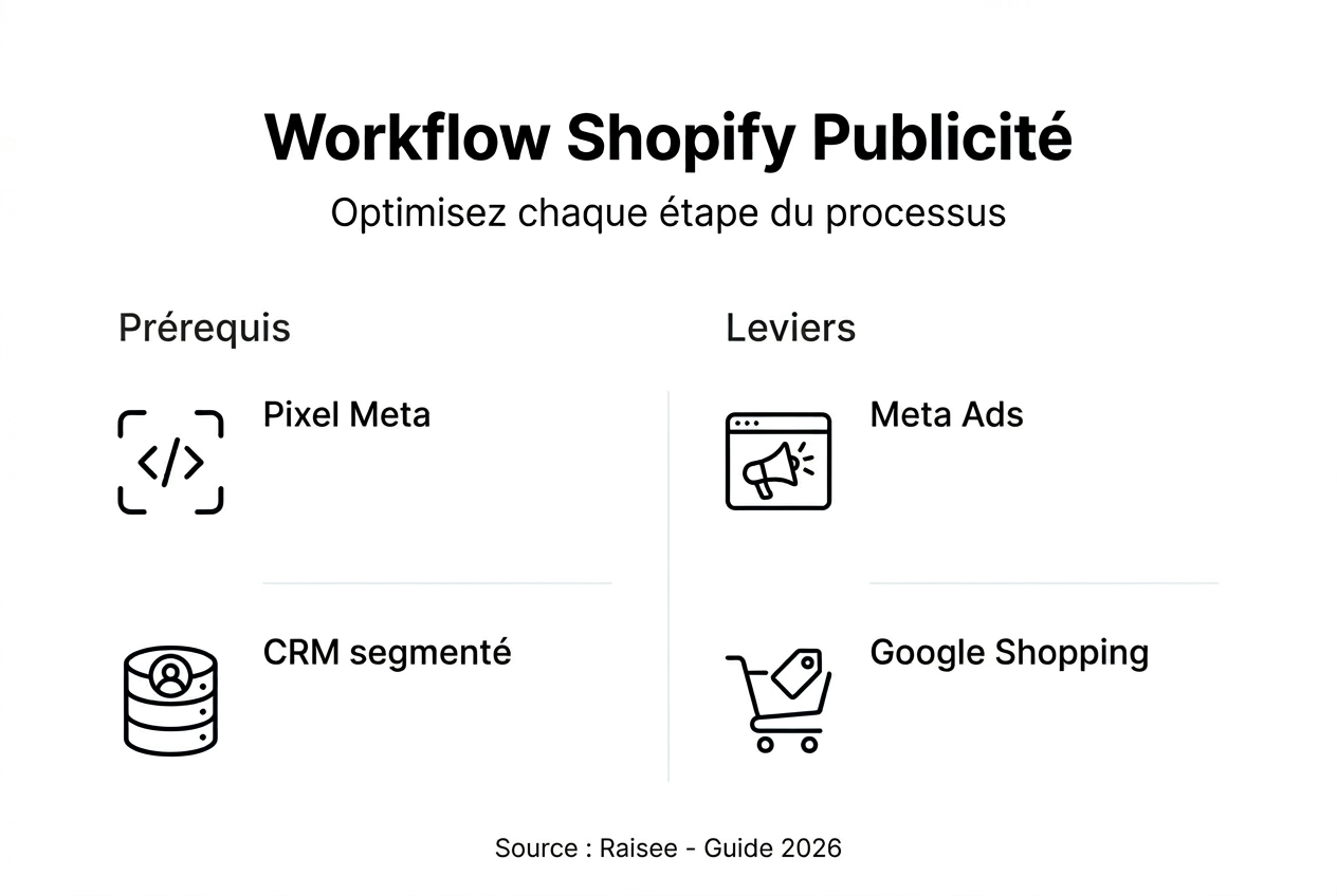 Schéma du parcours publicitaire digital sur Shopify
