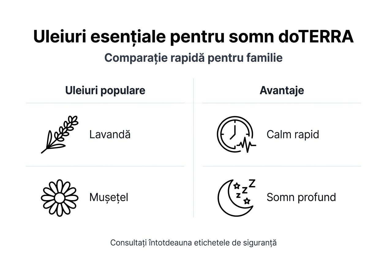 Infografic comparativ: cele mai eficiente uleiuri esențiale doTERRA pentru un somn odihnitor