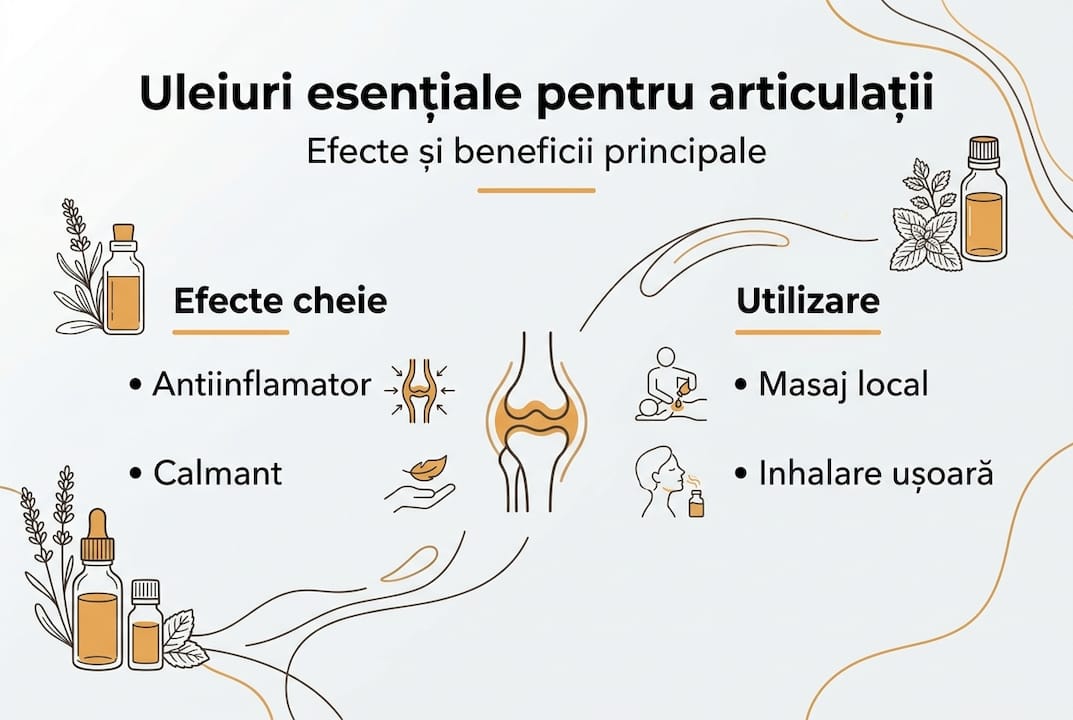 Infografic: Cum pot ajuta uleiurile esențiale sănătatea articulațiilor – beneficii și moduri de utilizare