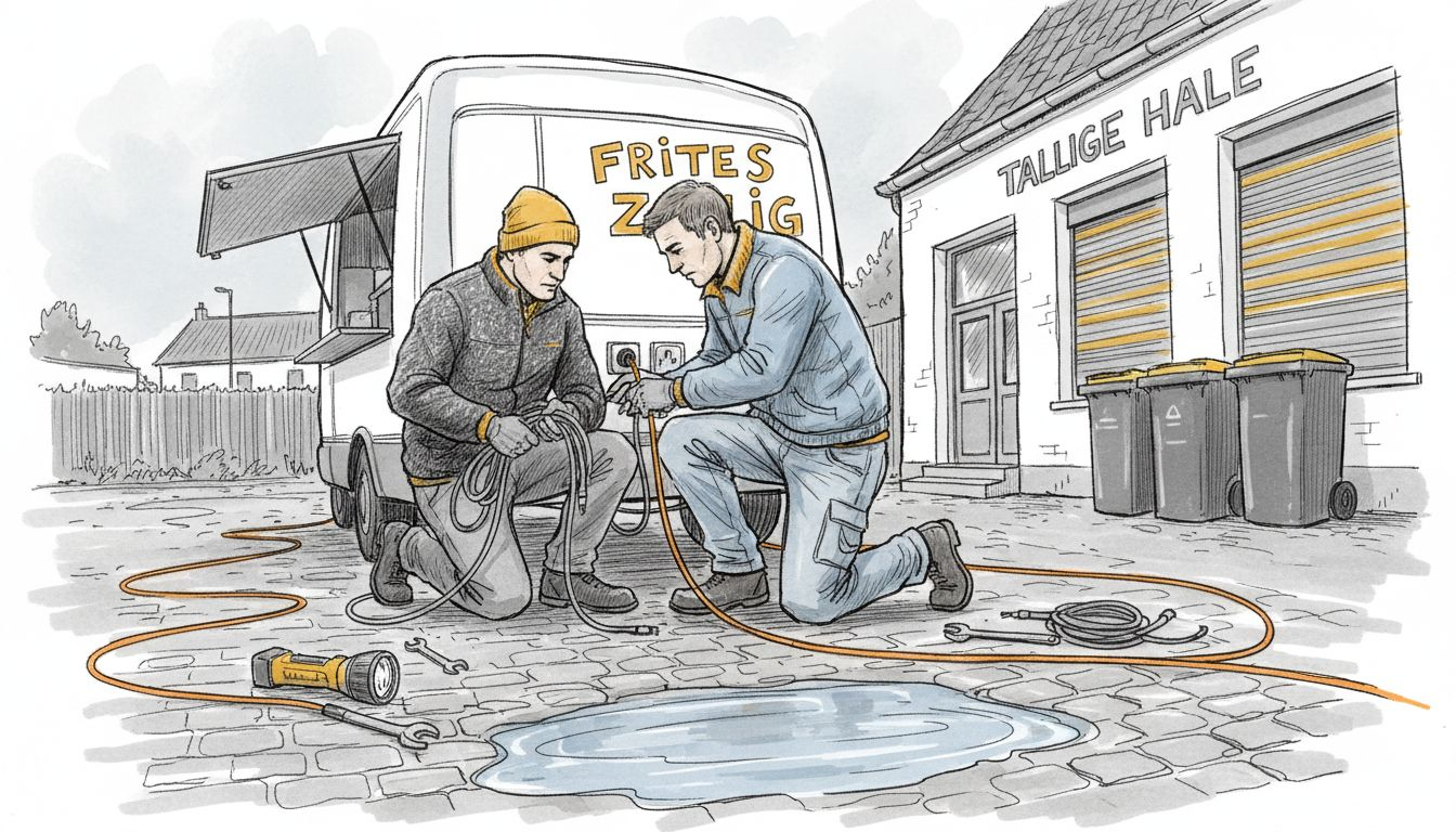Vakspecialisten lopen de installatie van de frietwagen grondig na.