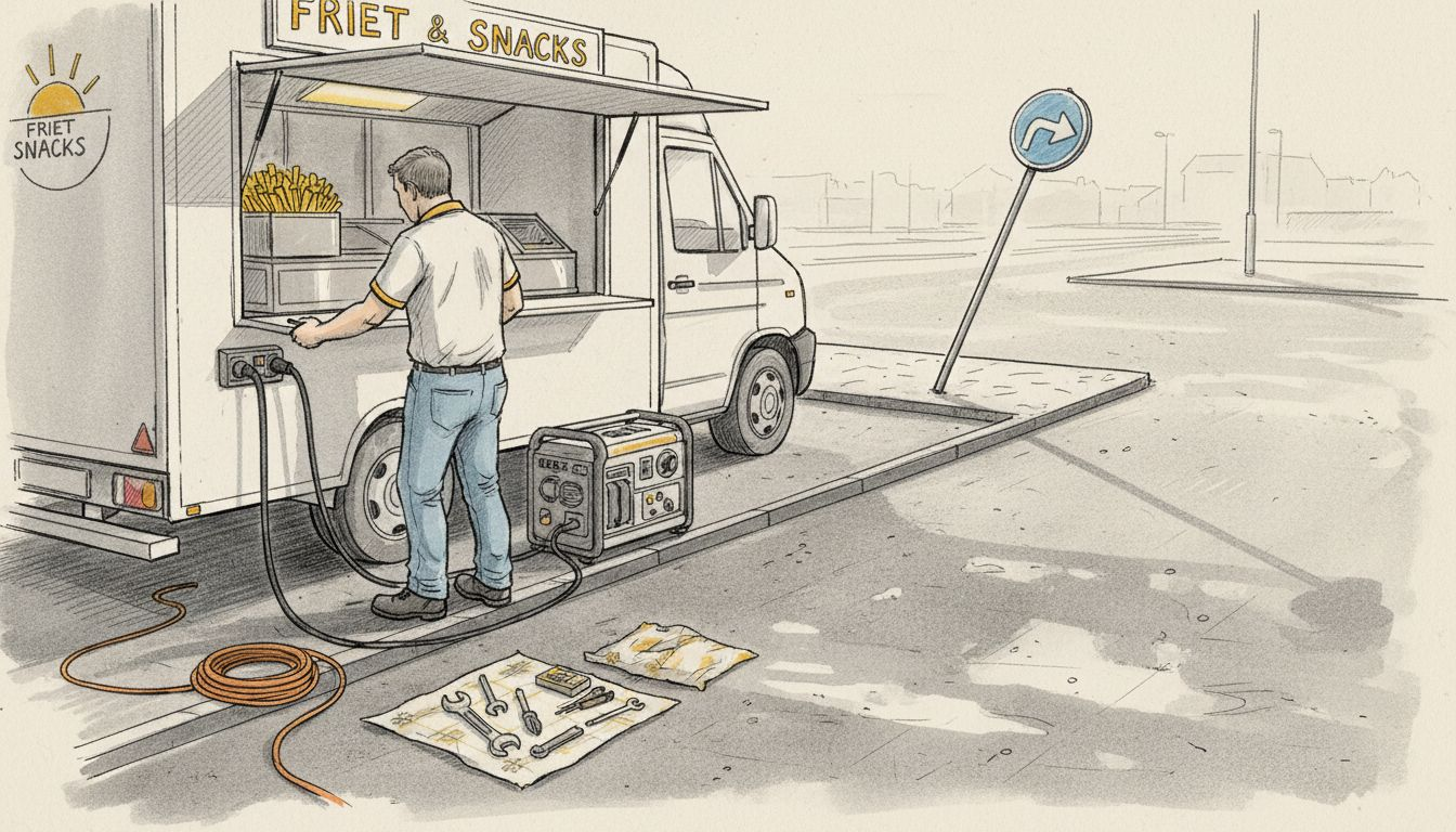 Het team maakt de frietwagen klaar voor gebruik.