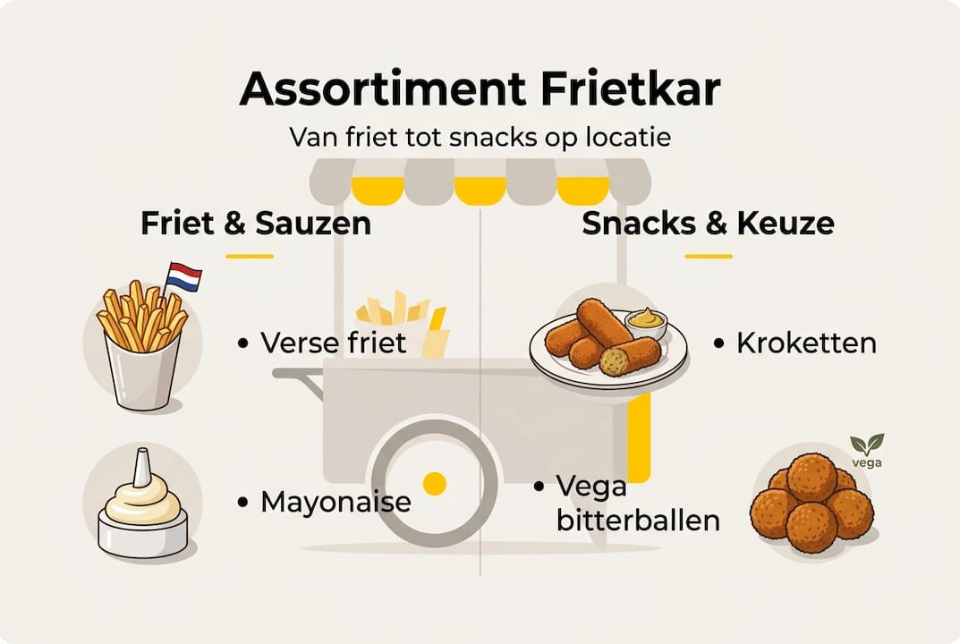 Overzicht van het aanbod en de snacks van de frietwagen in een handige infographic