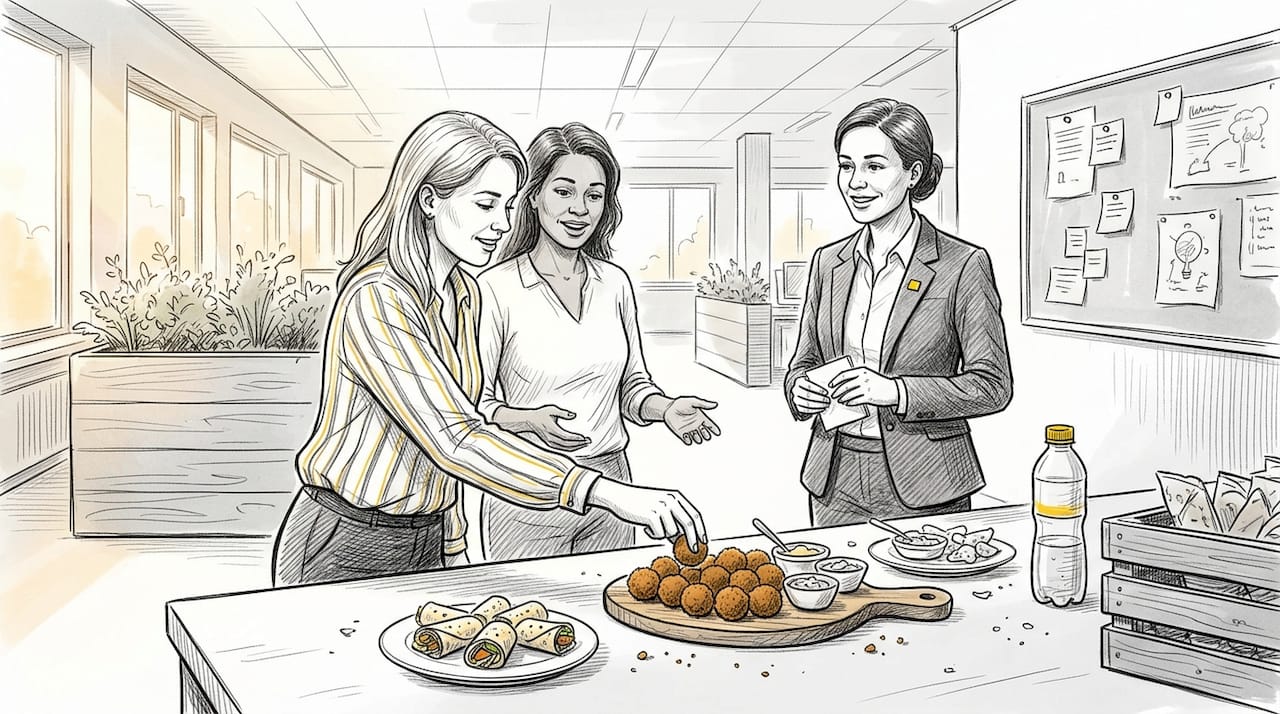 Samen met collega’s genieten van lekkere snacks bij het foodstation