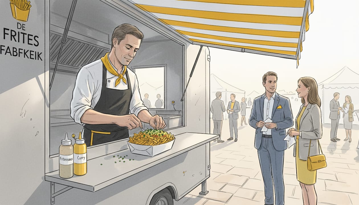Op het evenement serveert de foodtruckchef heerlijke luxe loaded fries, helemaal vers bereid.
