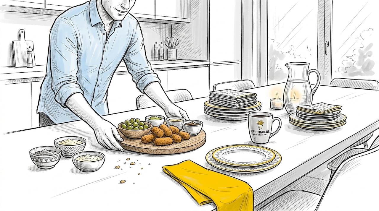 Snacks en dips klaarmaken voor op de buffettafel tijdens een evenement