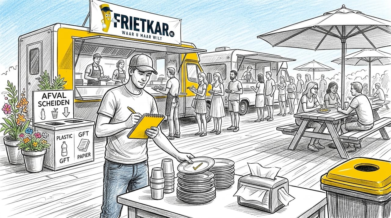 Gezellig foodtruckfestival waar we werken met milieuvriendelijk servies en actief afval scheiden.