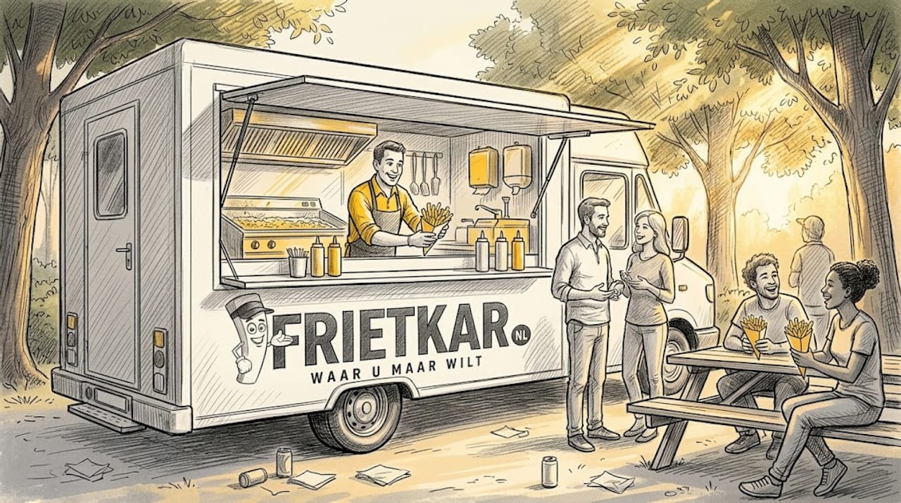 Gezellige drukte rond de frietkraam op het evenement