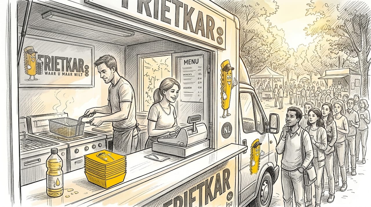 Medewerkers van de foodtruck zijn aan het werk tijdens het evenement.