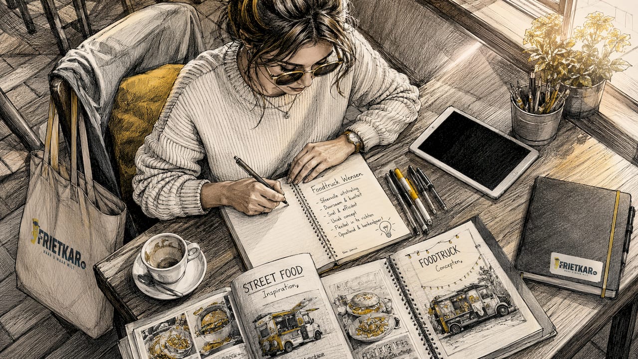 Vrouw noteert haar foodtruck-dromen op papier