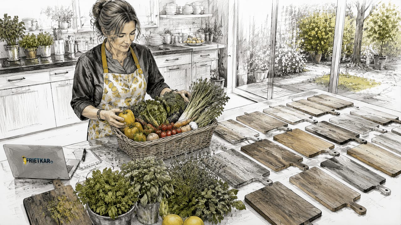 De lokale cateraar controleert de versheid van de groenten in de keuken.