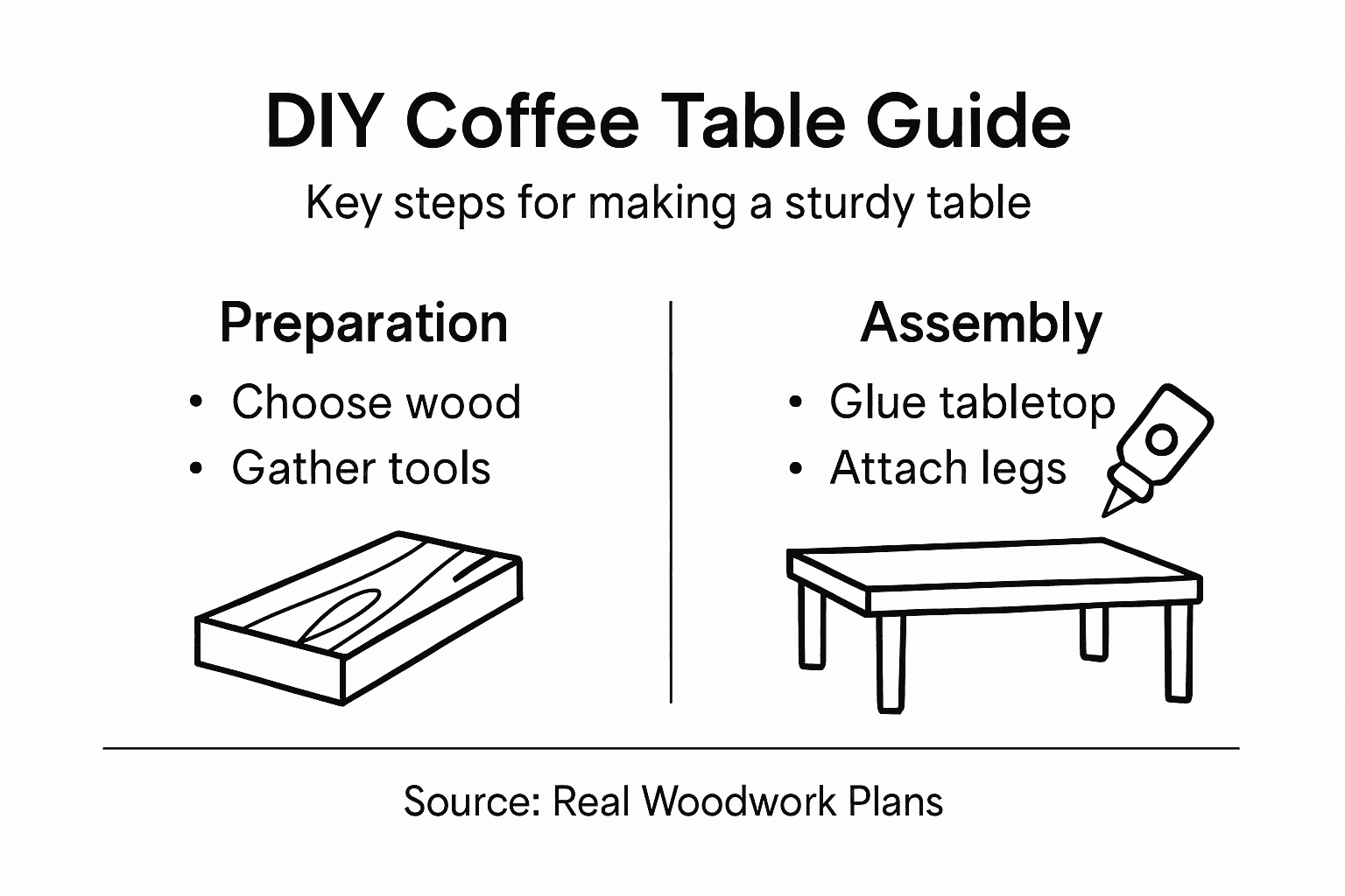Infographic with steps for coffee table building