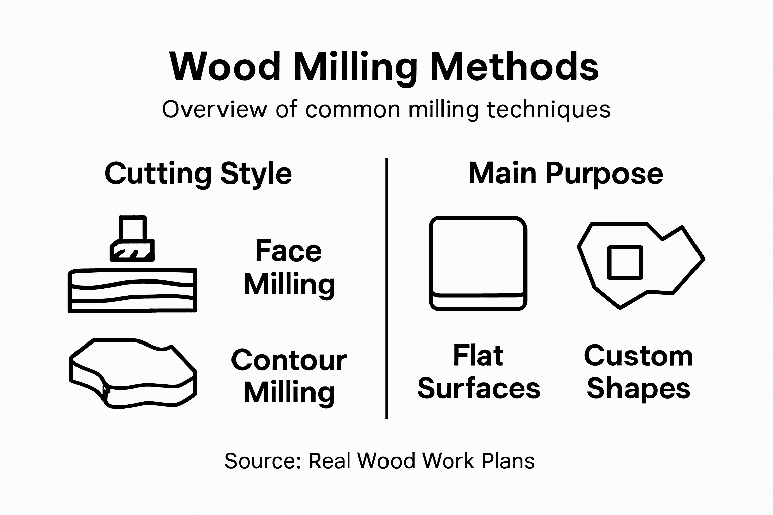 Infographic showing types and uses of wood milling