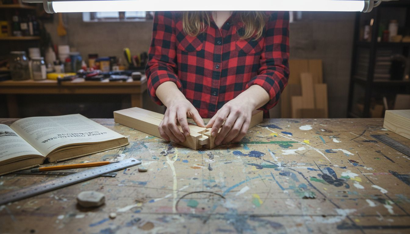 Closeup hands assembling dovetail joint