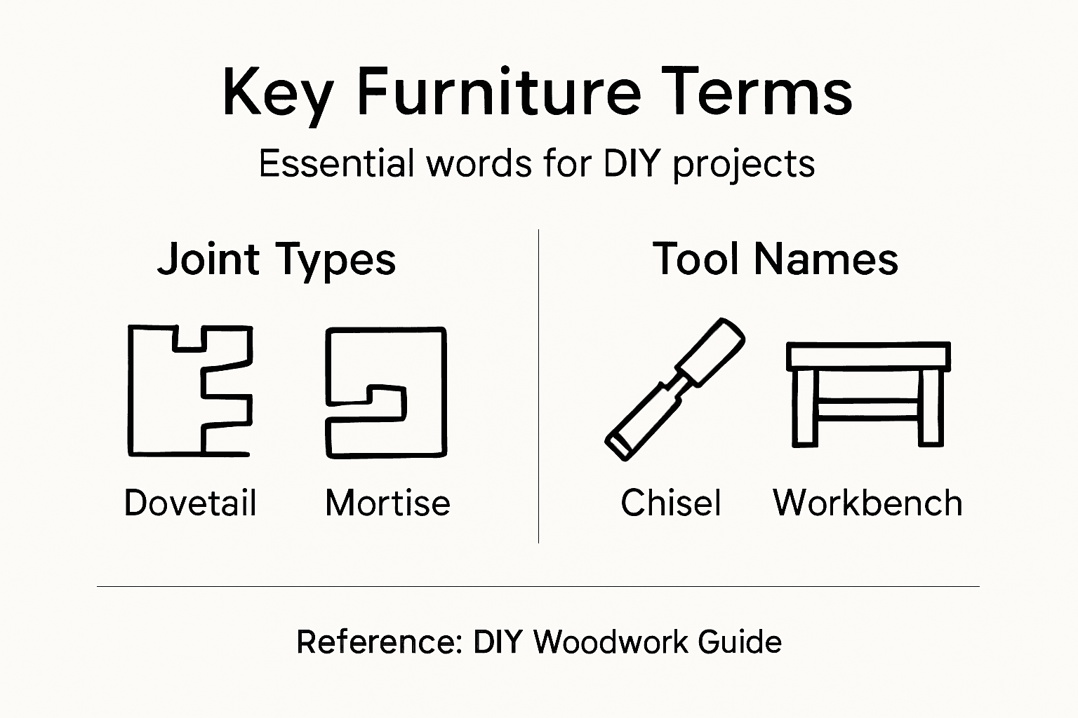 Infographic showing common furniture making terms
