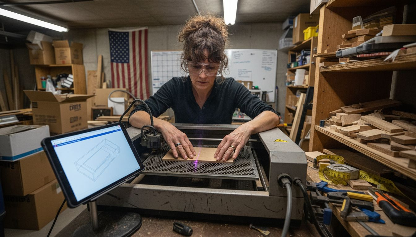 Laser cutter used in woodworking studio