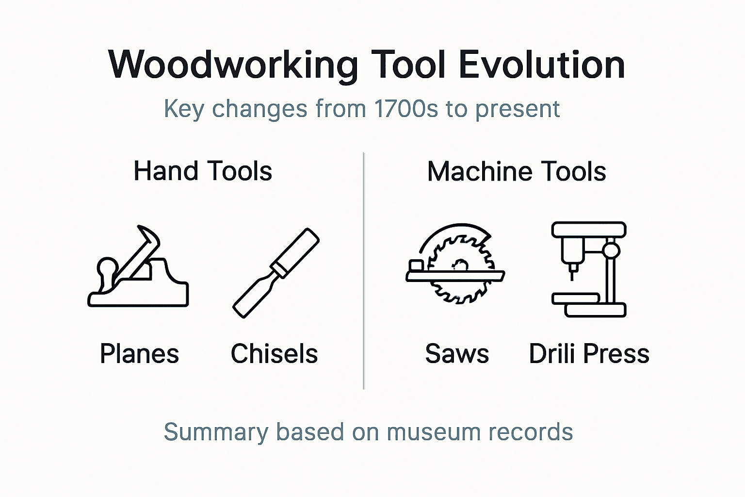 Infographic shows key woodworking tool types and changes