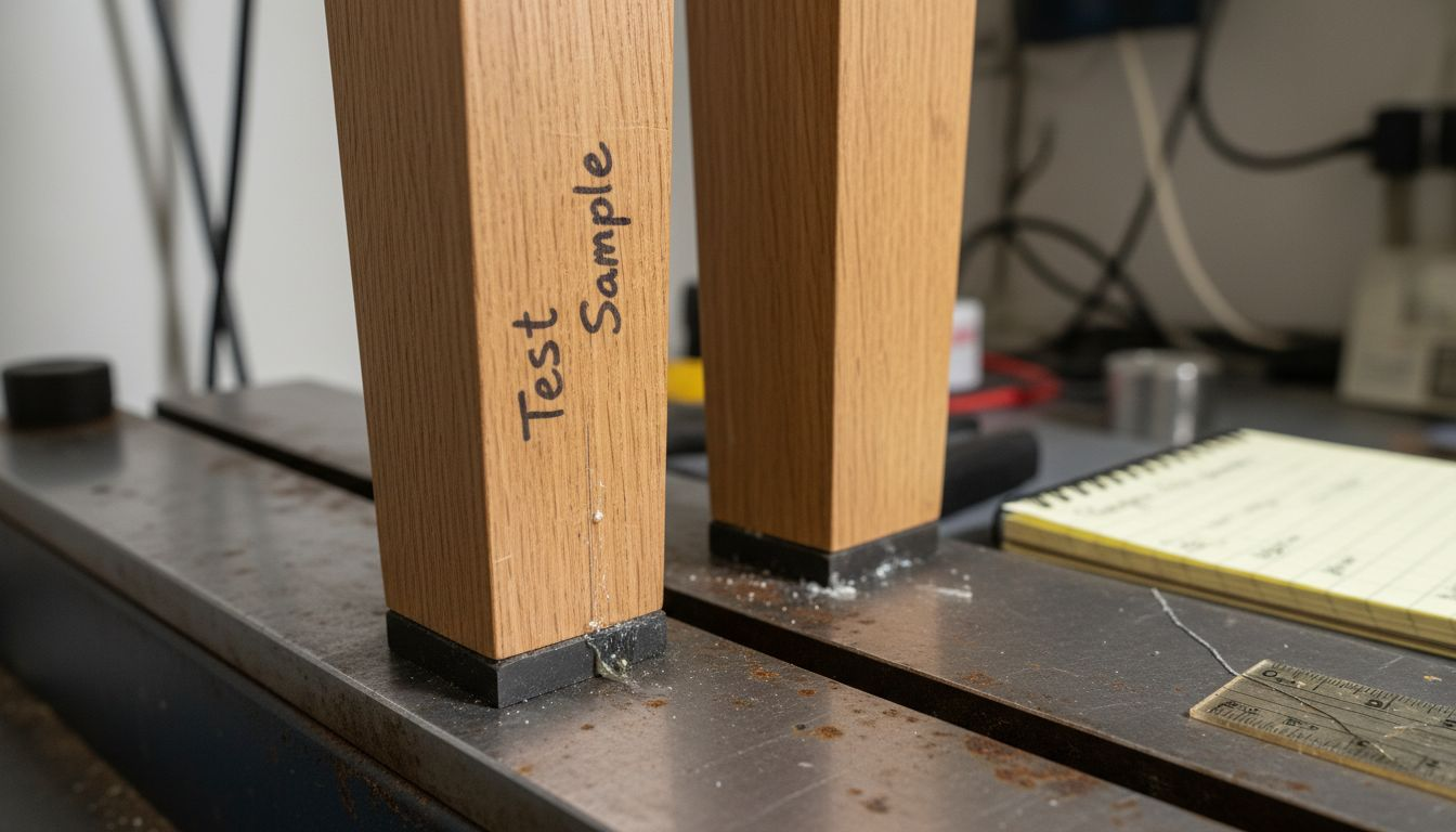 Close-up of mortise-and-tenon joint durability test