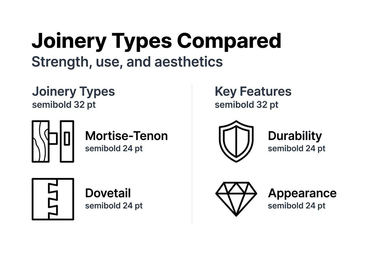 Joinery types and features comparison infographic