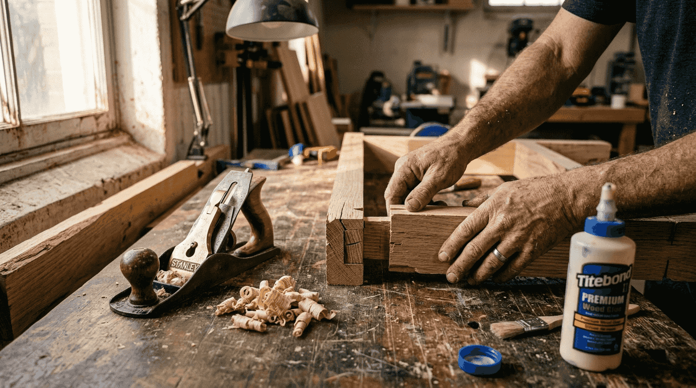 Mortise and tenon joint close-up demonstration