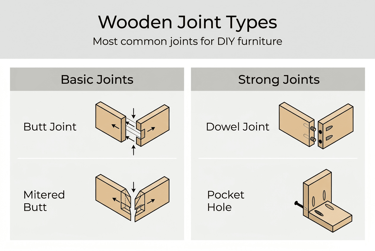 Infographic showing types of wooden joints