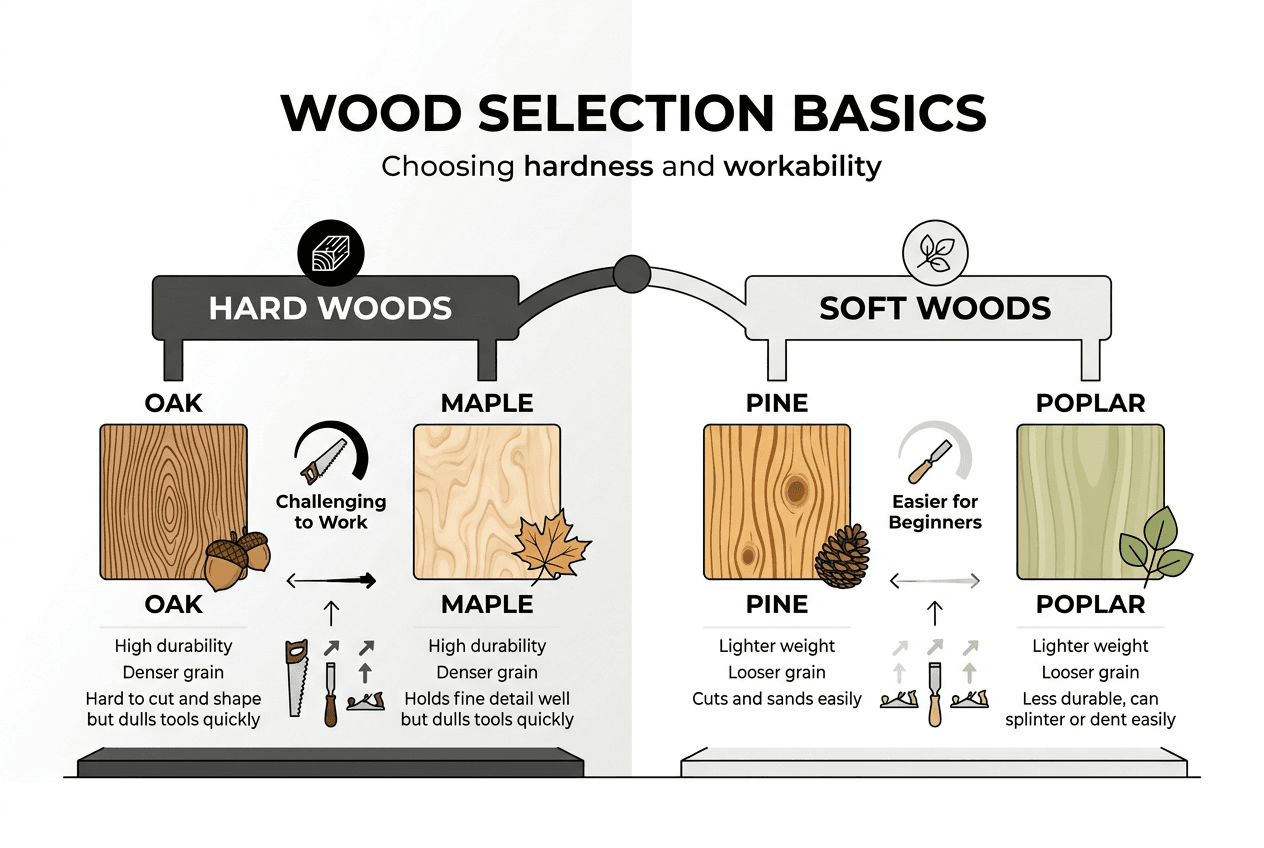 Infographic on wood hardness and workability