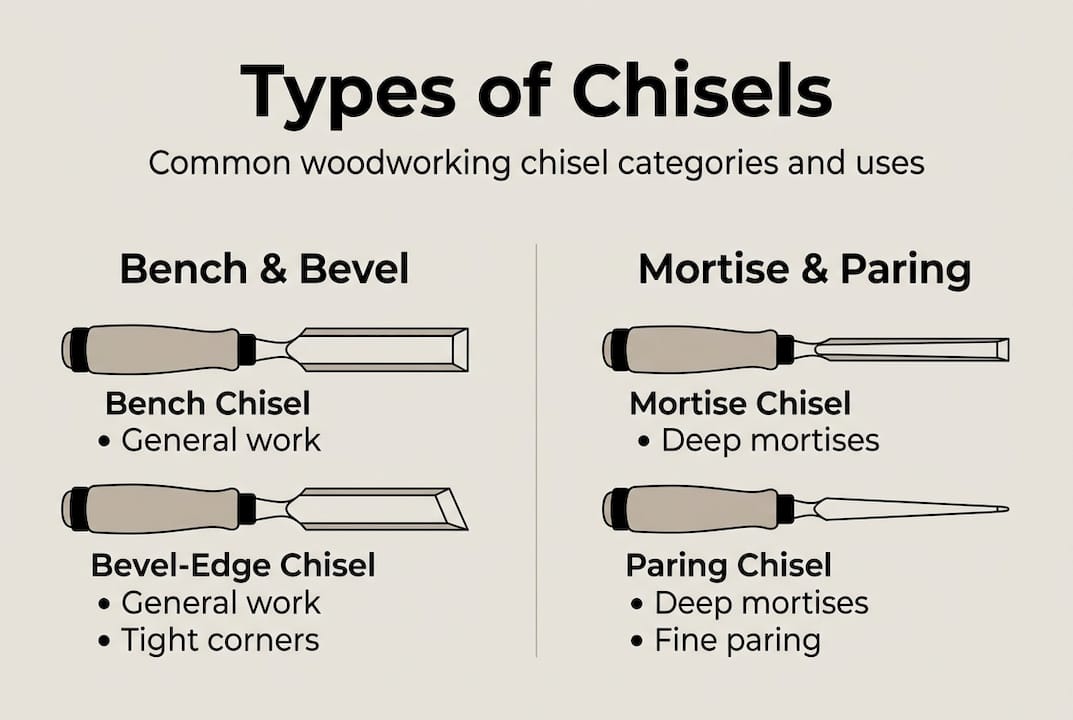 Infographic showing chisel types and uses