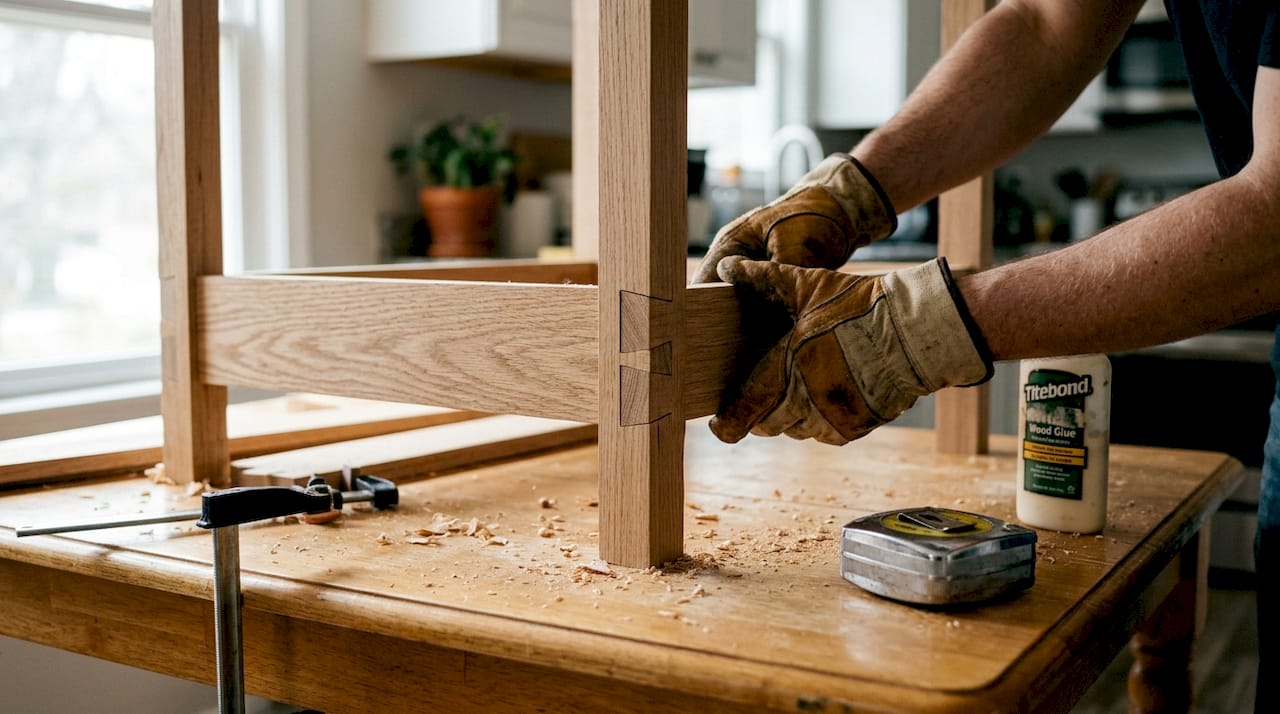 Hands demonstrating dovetail joint assembly