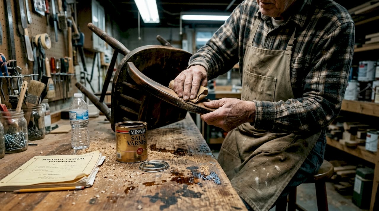 Hands sanding wood in a basement workshop