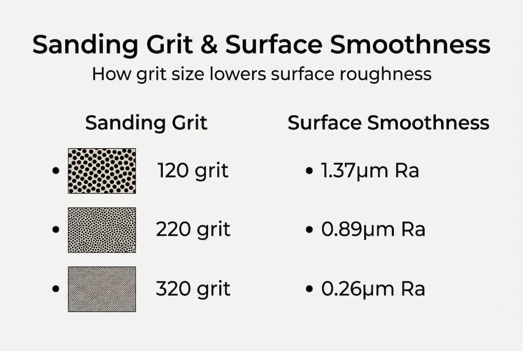 Infographic comparing sanding grits to surface smoothness