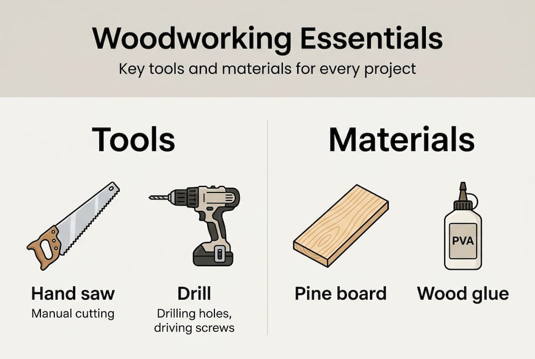 Infographic of woodworking tools and materials