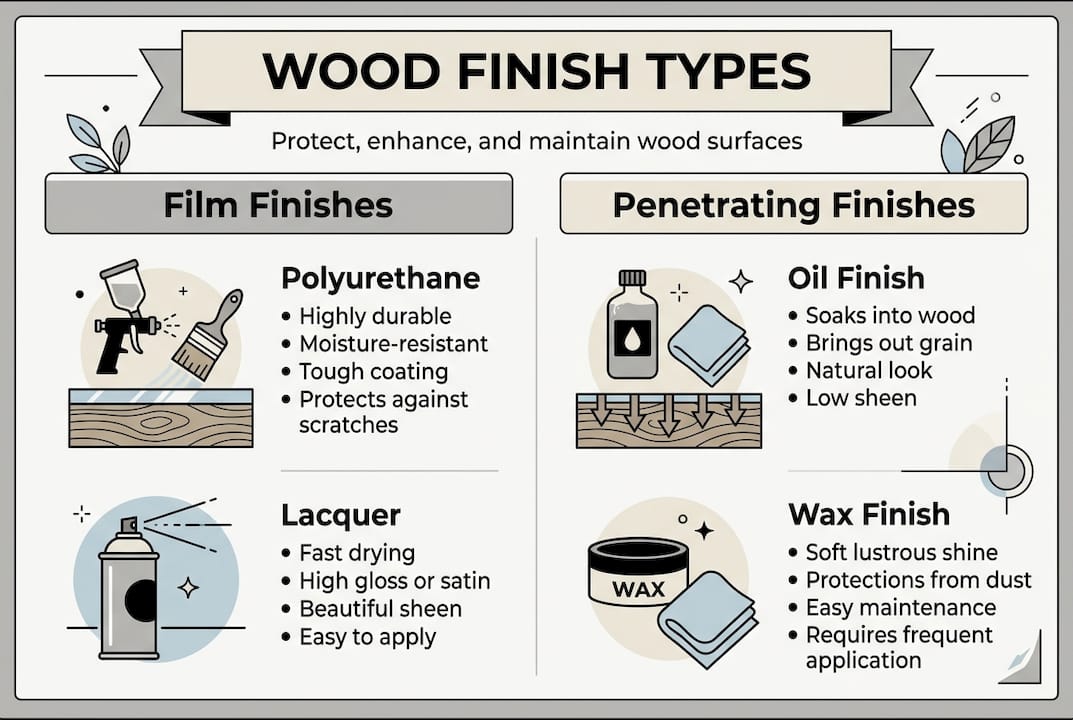 Infographic comparing wood finish types and effects