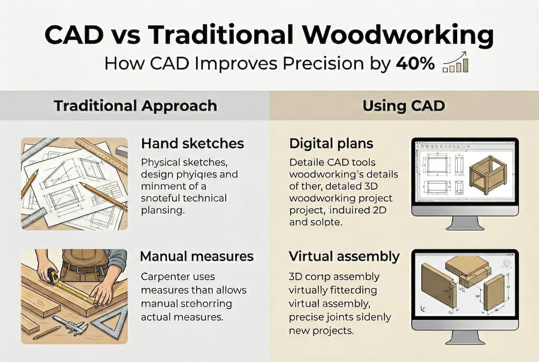 Infographic comparing CAD and traditional woodworking