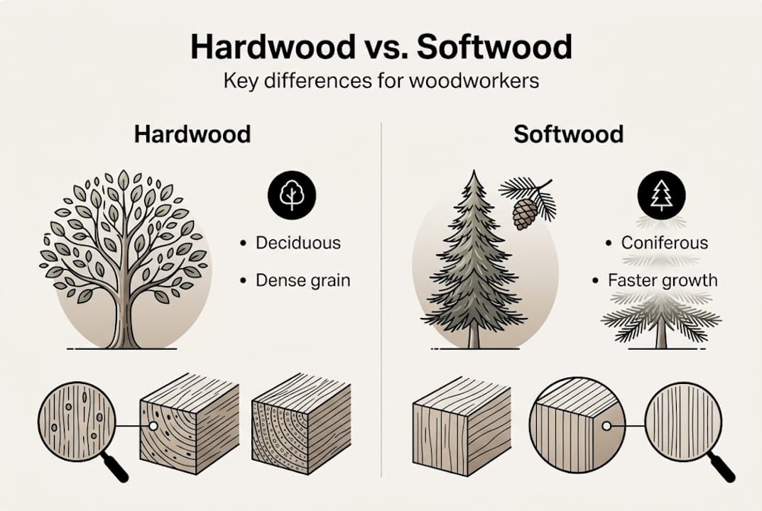 Infographic compares hardwood and softwood features