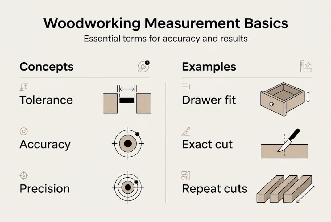 Infographic showing woodworking measurement concepts
