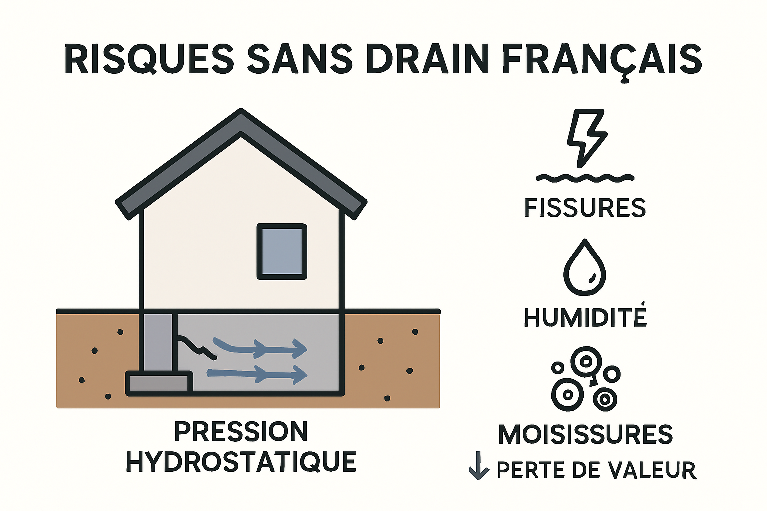 Infographie des risques sans drain français autour des fondations