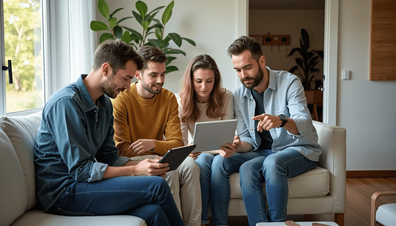 Couple consulte un rapport d’inspection préachat avec agent immobilier souriant