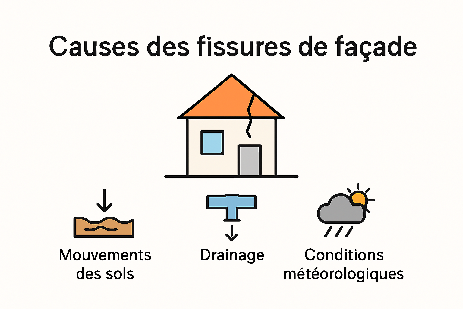 Principales causes des fissures de façade maison, illustration visuelle