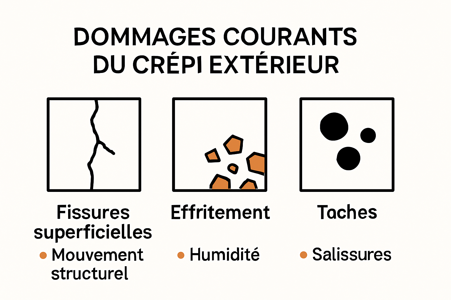 Infographie sur les types de dégradations du crépi extérieur