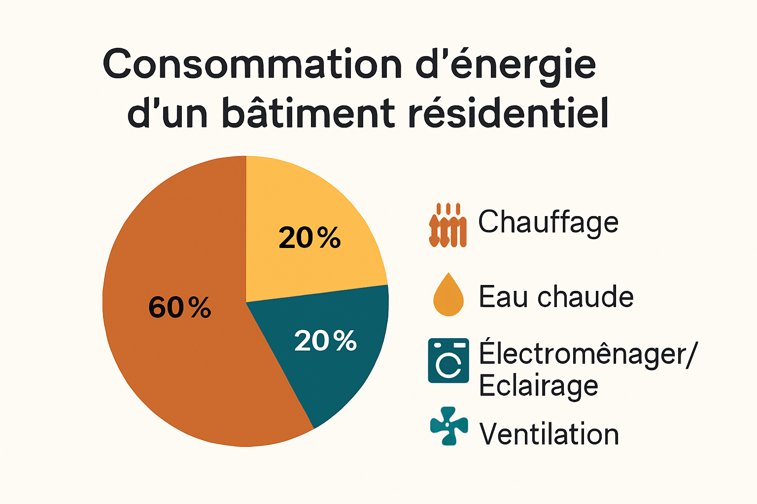 Répartition visuelle de la consommation énergétique d'un bâtiment typique