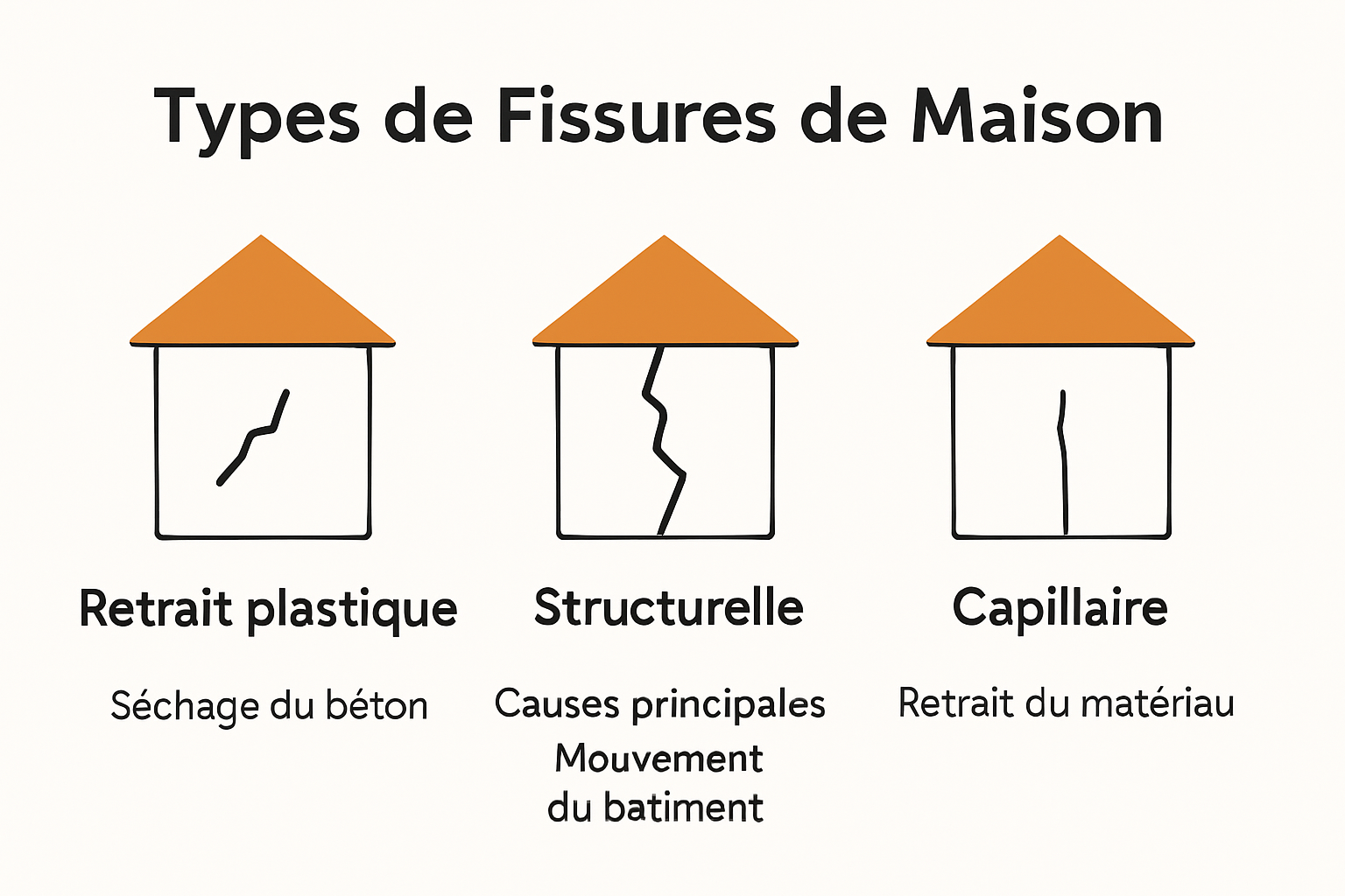 Illustration des différents types de fissures dans une maison avec leurs causes