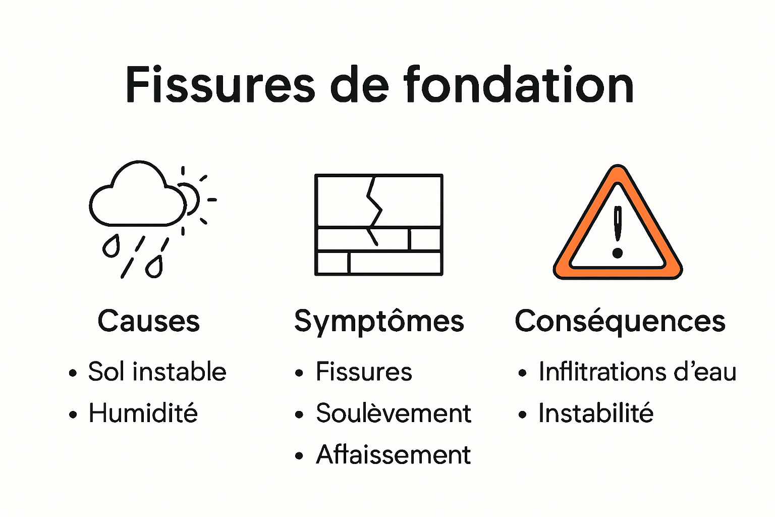 Infographie causes et conséquences des fissures de fondation