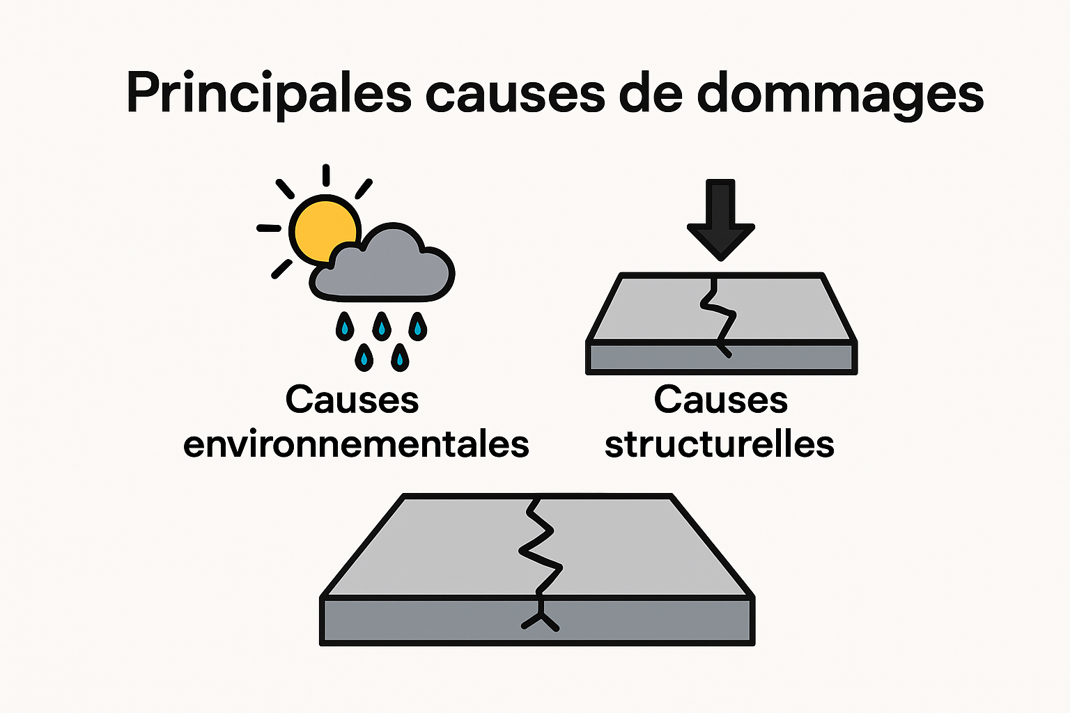 Infographie sur les causes des détériorations d'une dalle béton