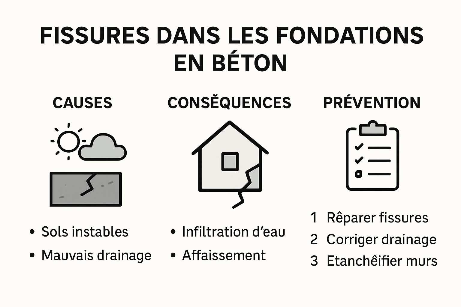 Infographie causes et prévention des fissures fondation beton