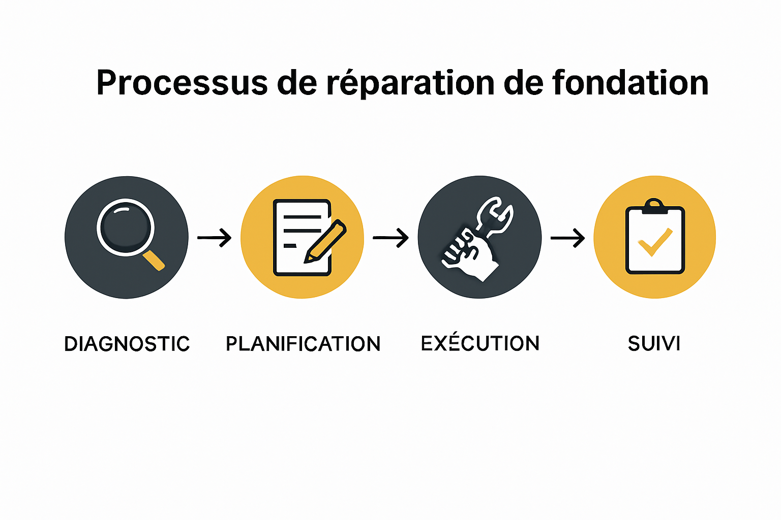 Étapes clés du processus de réparation de fondation schématisées